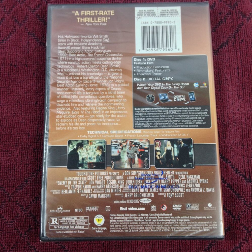 Enemy Of The State - 1998 - DVD w/Slipcover 2 Disc Set - Sealed - New - Picture 4 of 6